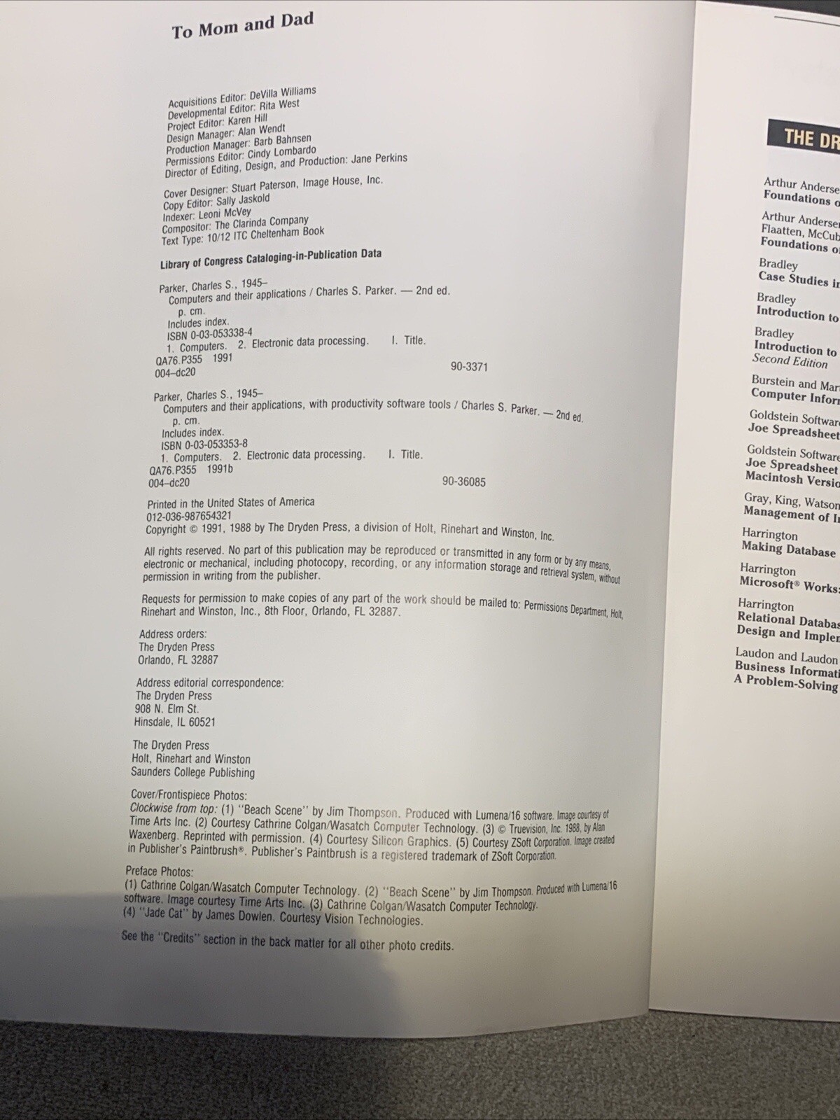 Computers and Their Applications by Charles S. Parker Second Edition 1991