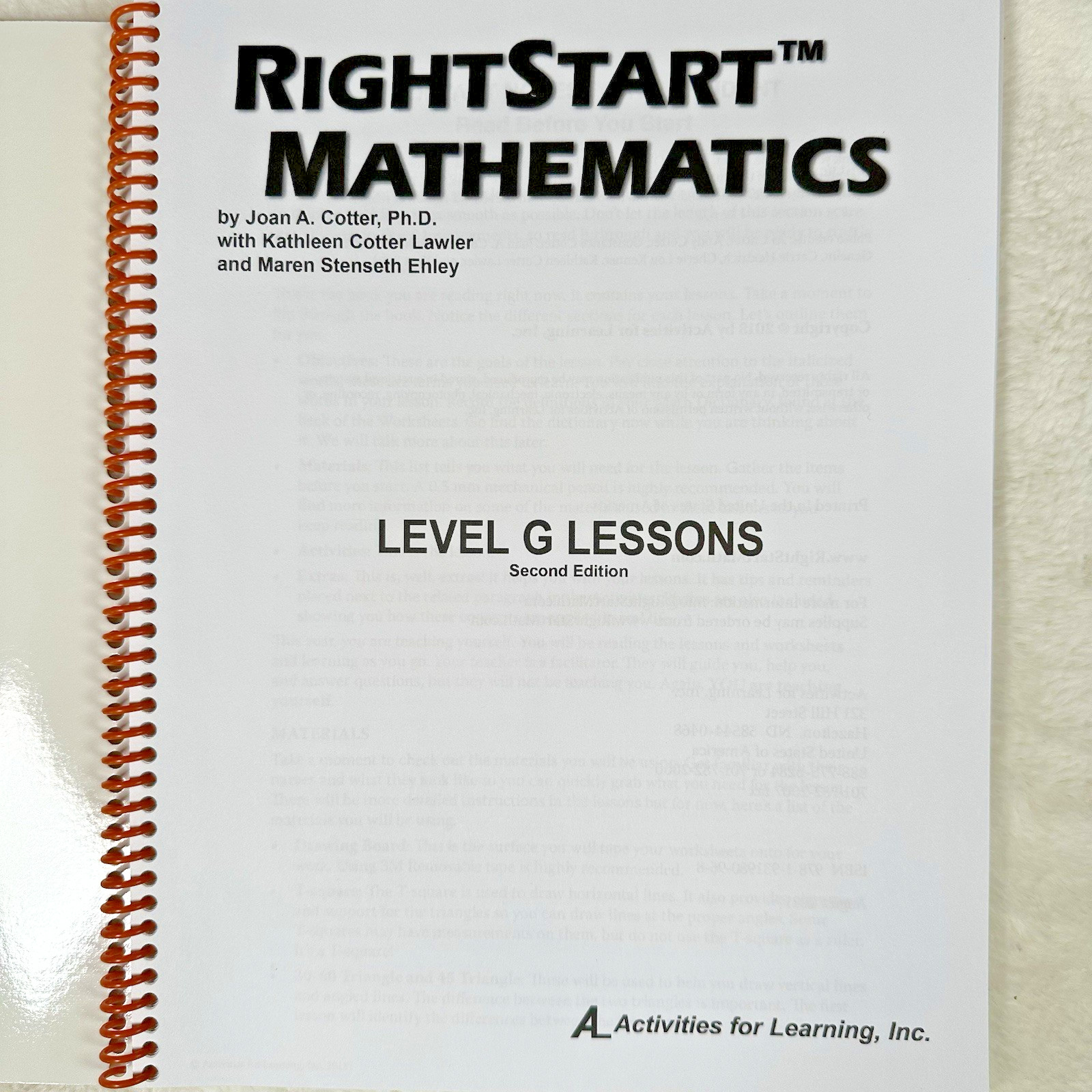 RightStart Mathematics Level G Lessons 2nd Edition Spiral Like New