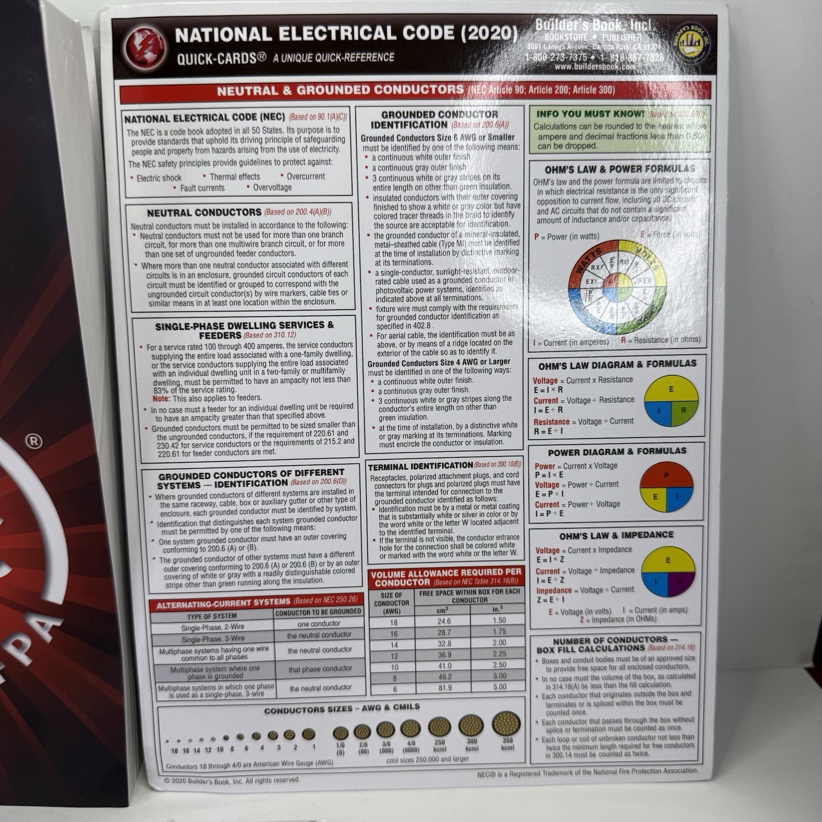 NFPA 70 National Electrical Code 2020 Edition Paperback with Index Tabs NEW